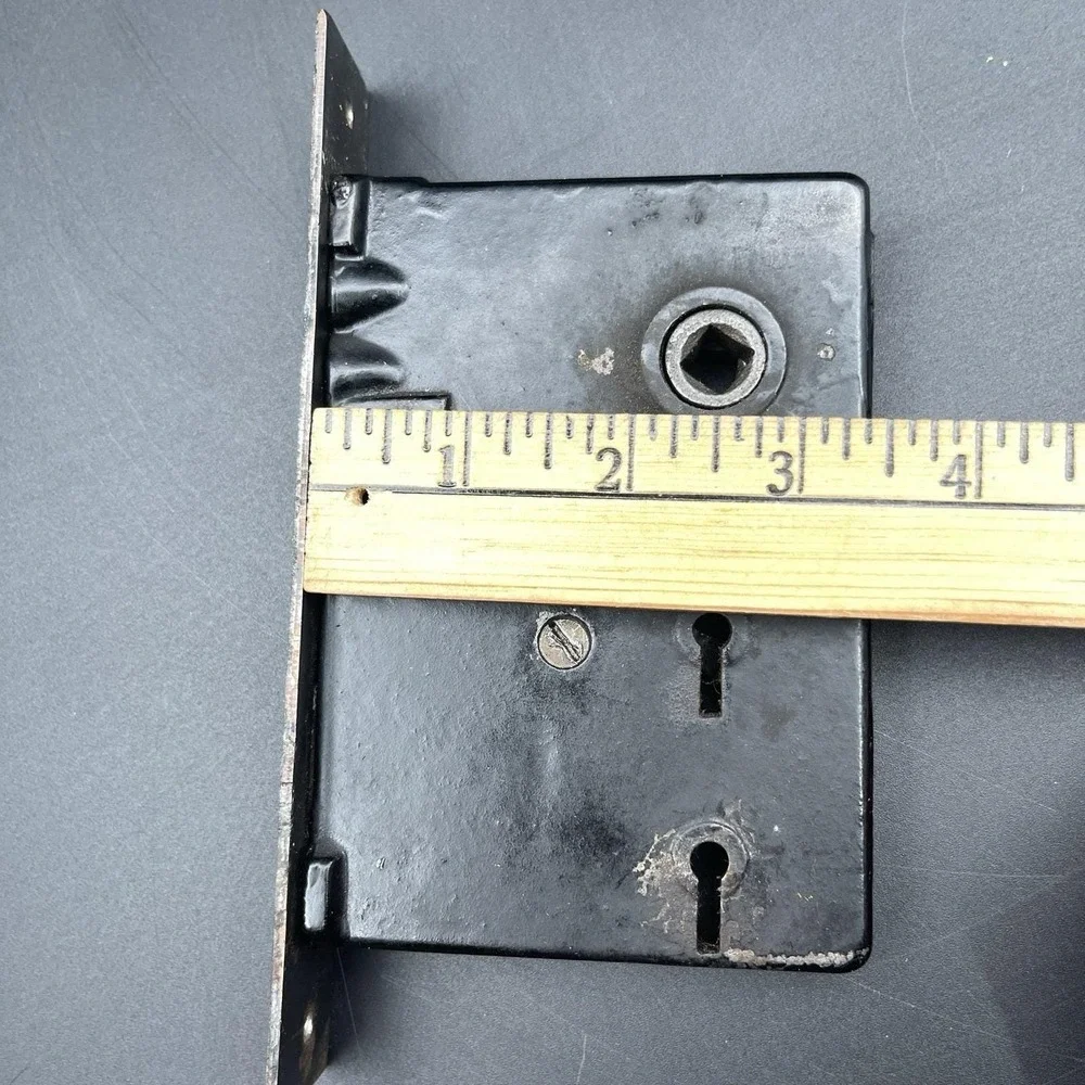 Vintage Penn Rim Lock Mortise Door Lock Set Black Iron Skeleton Key Lock